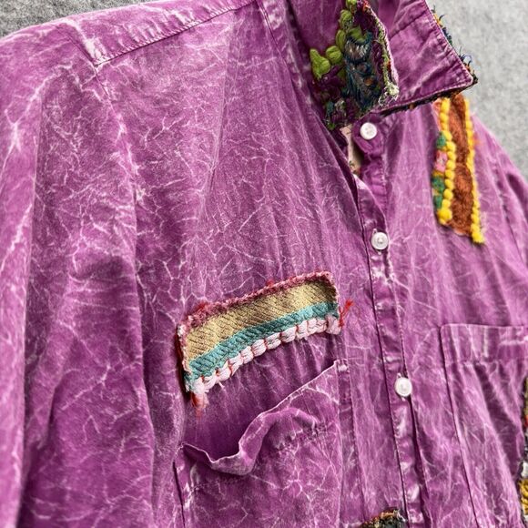 Nu Vintage Womens Long Sleeve Button Up Shirt Size Small Purple Festival Artsy - Picture 5 of 10